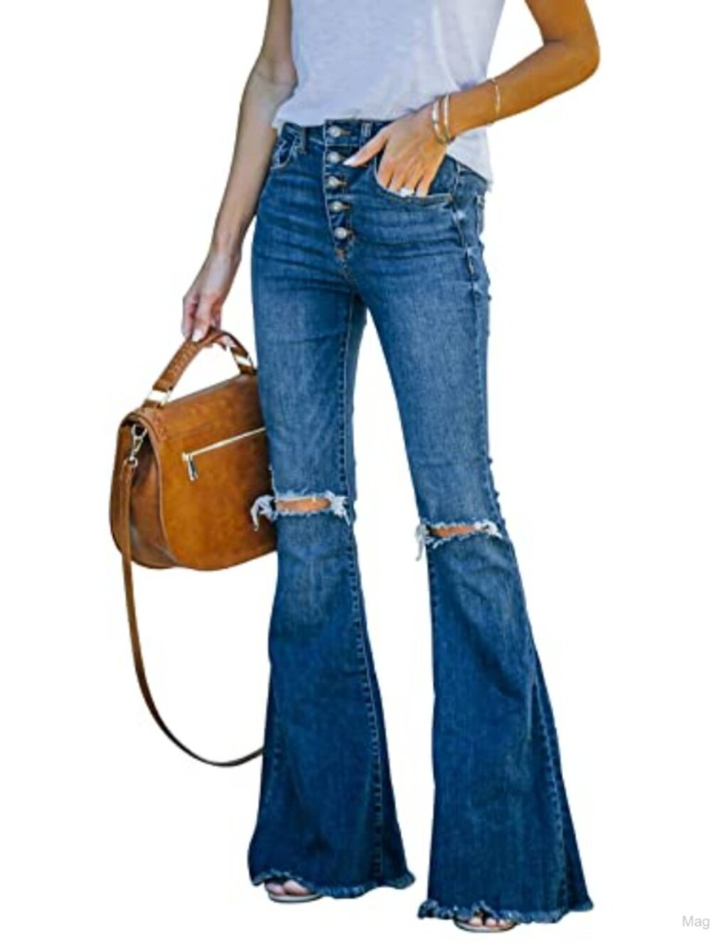 High Waisted Bell Bottom Jeans Stretchy Ripped Flare